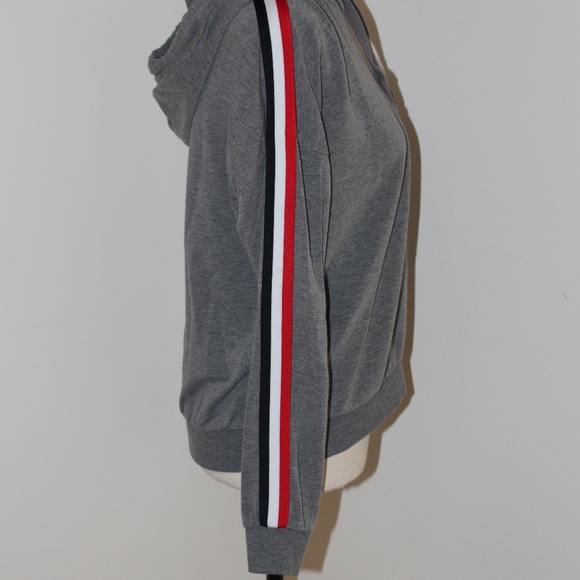 🌻 Pink Rose, Hoodie heather grey striped sweatshirt Small - Picture 2 of 5